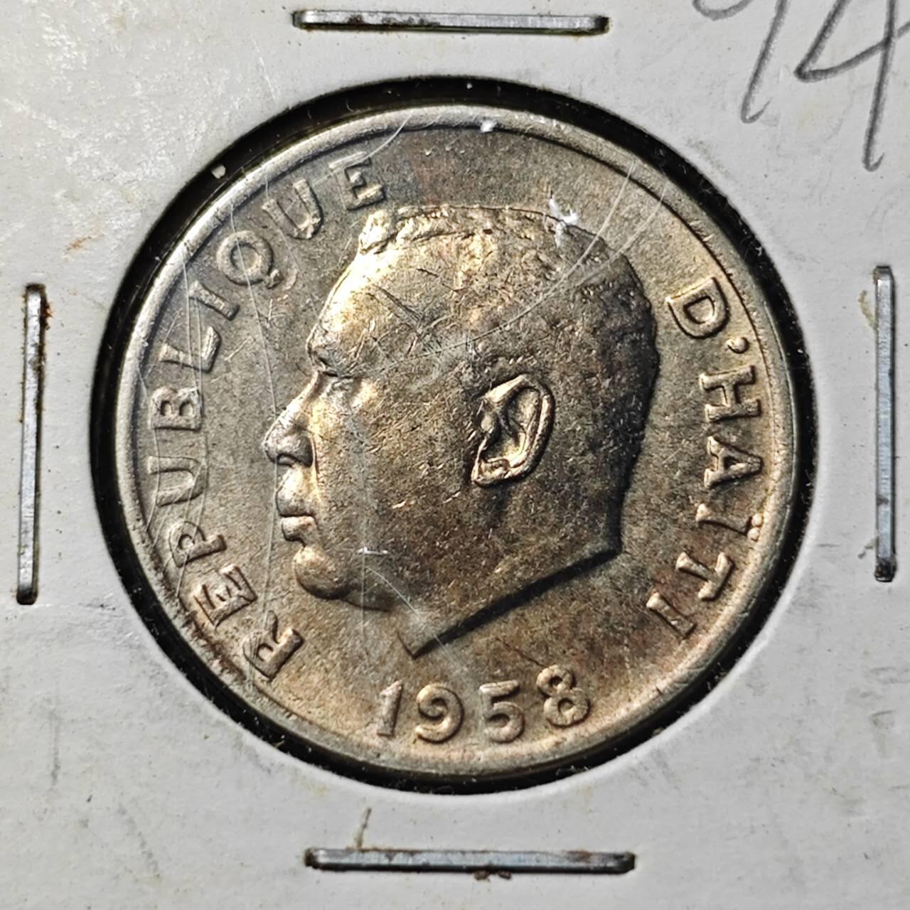 KK钱币收藏小铺  第394期  2月预留时间 周末发货 1958海地5分 