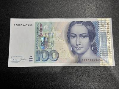 《外钞收藏家》第六百零九期（本期年后快递恢复正常再发货）（本平台长期征集拍品、欢迎藏友们联系合作） - 1996年德国100马克 克拉拉 UNC- 有压印和潮斑