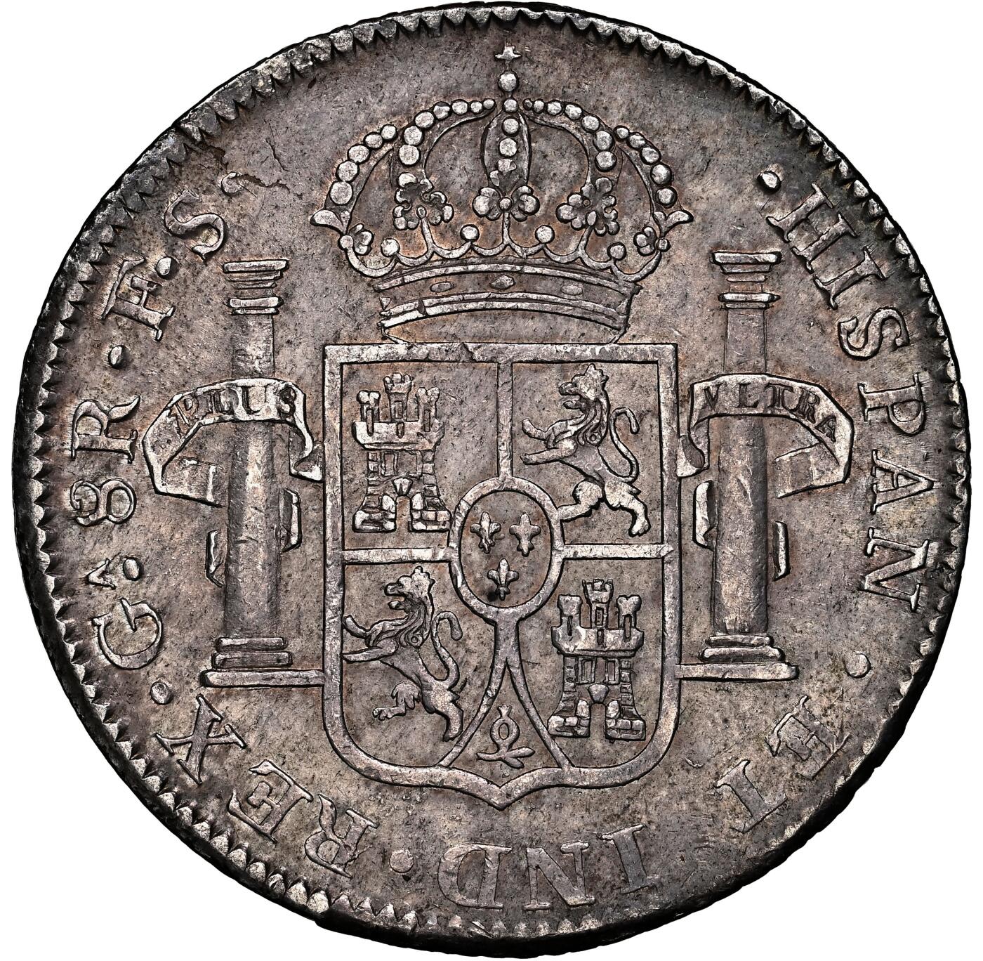 博洋堂“心向春光”2月精品大拍专场暨第160期（全场包邮） NGC AU53 西属墨西哥1821年GA FS斐迪南七世双柱8R，Guadalajara厂的内战双柱，远比常见的Zs厂少见，高分更是难遇，这枚人像、皇冠、盾徽等细节完美，全方位深打，包浆老道，真正收藏级的一枚