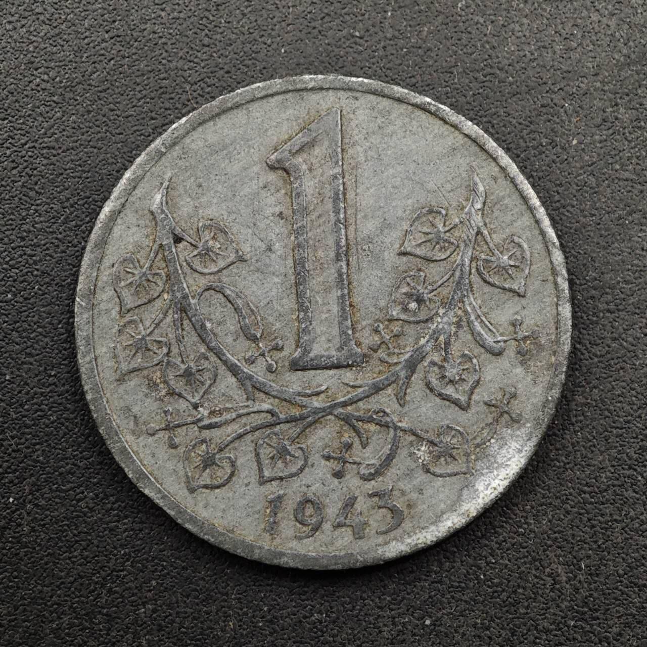 【淘币小摊】限时拍第八百六十六拍   散币场    年前最后一周之前预留8号9号全部发出请更换最新收货地址不方便收货的请勿参拍或者顺丰到付 波希米亚和摩拉维亚保护国（纳粹德国占领下的捷克斯洛伐克地区）1943年1克朗锌币