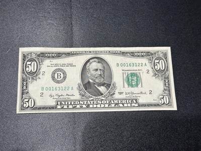 《外钞收藏家》第六百零九期（农历年前收官场、本期年后快递恢复正常再发货）（本平台长期征集拍品、欢迎藏友们联系合作） - 1977年美国小头版50美元 品相如图 UNC- 号码无47