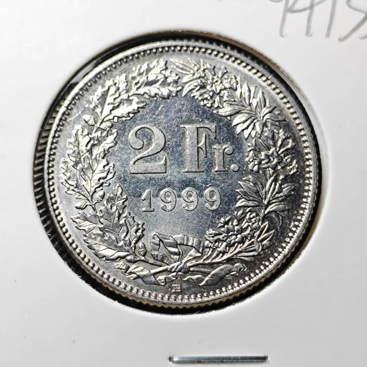 KK钱币收藏小铺  第394期  2月预留时间 周末发货  1999瑞士2法郎