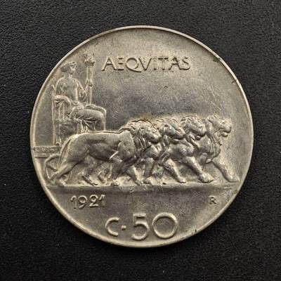  【淘币小摊】限时拍第八百六十六拍   散币场    年前最后一周之前预留8号9号全部发出请更换最新收货地址不方便收货的请勿参拍或者顺丰到付 - 意大利1921年50分镍币