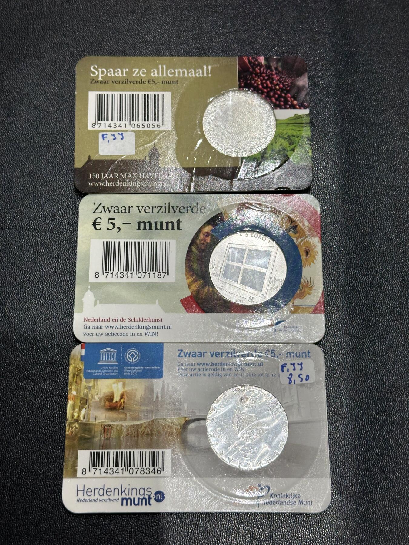 《外钞收藏家》第六百零九期（农历年前收官场、本期年后快递恢复正常再发货）（本平台长期征集拍品、欢迎藏友们联系合作） 荷兰2010年+2011年+2012年5欧元三枚纪念银币
