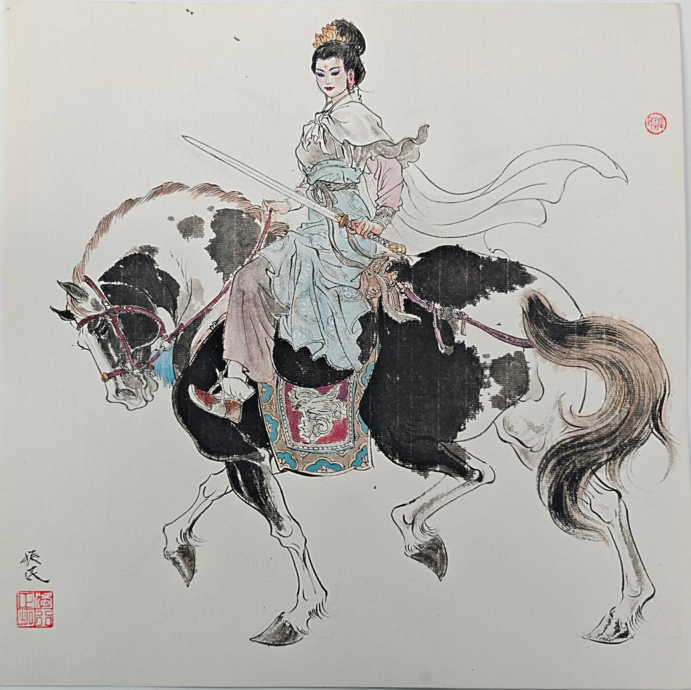 白泽拍卖卡牌手绘专场第32期（愿得长如此 年年物侯新） 2025 独行正明手绘画 扈三娘 尺寸：37.7cm*37.8cm  独行正明亲签