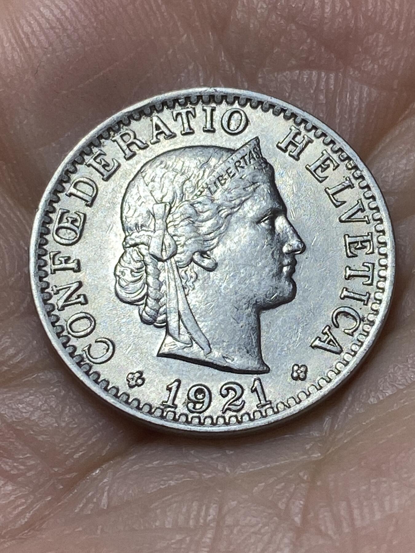 2026年第二十场(总第一百八十九场）外国好品散币场(免佣金) 少见早期年份–瑞士🇨🇭1921年20拉彭(第二版，B标伯尔尼造)