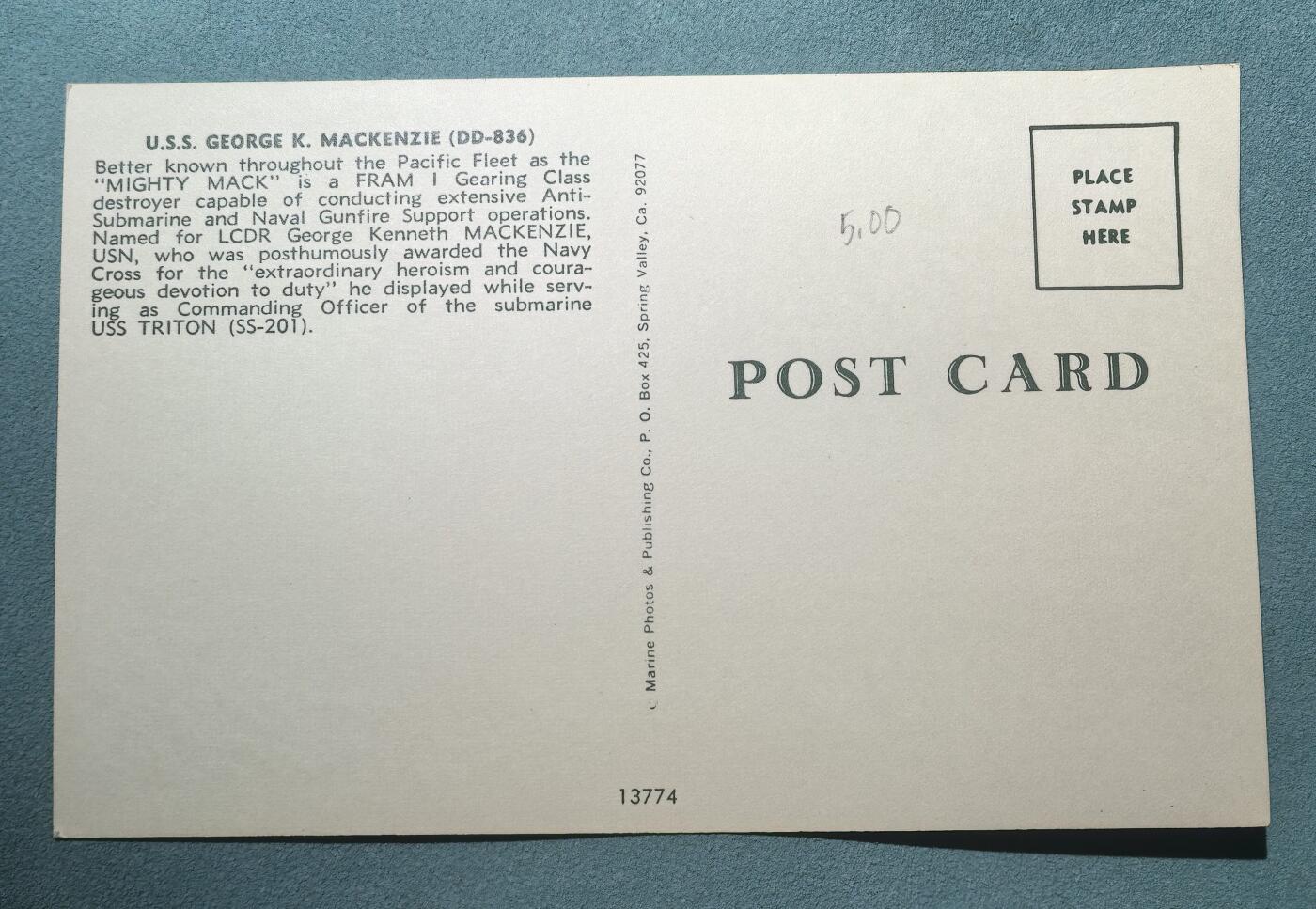 盛世勋华——号角文化勋章邮票专场拍卖第304期 美国冷战时期军舰专题明信片 乔治·K·麦肯齐号（DD-836）驱逐舰  
