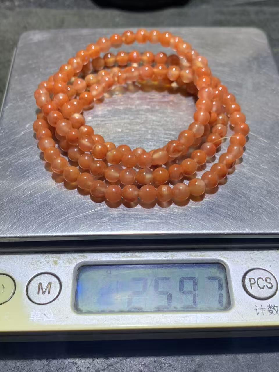 川料南红玛瑙冰飘柿子红多圈手串一条