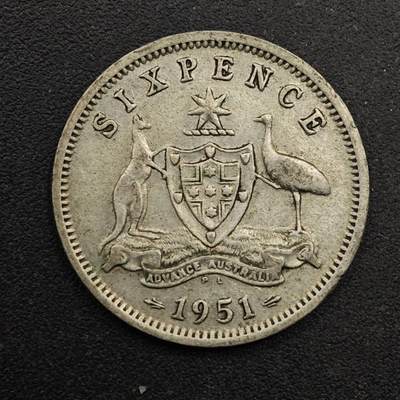 【淘币小摊】实时拍第八百六十七拍   小银币散币场    年前最后一周之前预留8号9号全部发出请更换最新收货地址不方便收货的请勿参拍或者顺丰到付 - 澳大利亚1951年乔治六世6便士银币