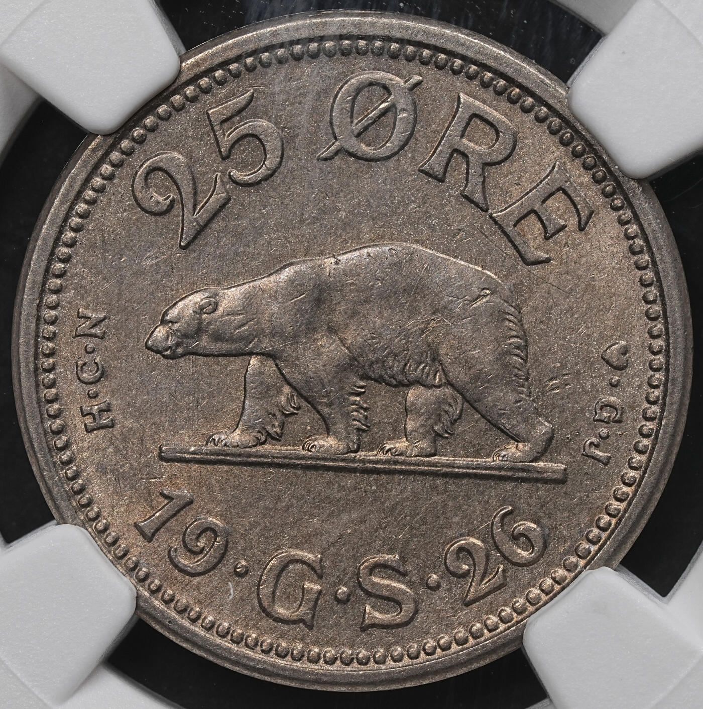 修遠堂世界钱币第104期 NGC MS63 1926年格陵兰25欧尔