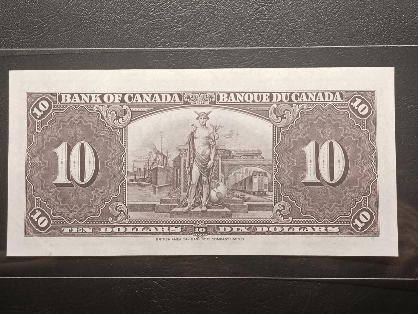 【年前末拍！】2026二月第二期，总216期 加拿大1937版10元UNC-，乔治六世国王和商业神墨丘利，稀有中高面值品种