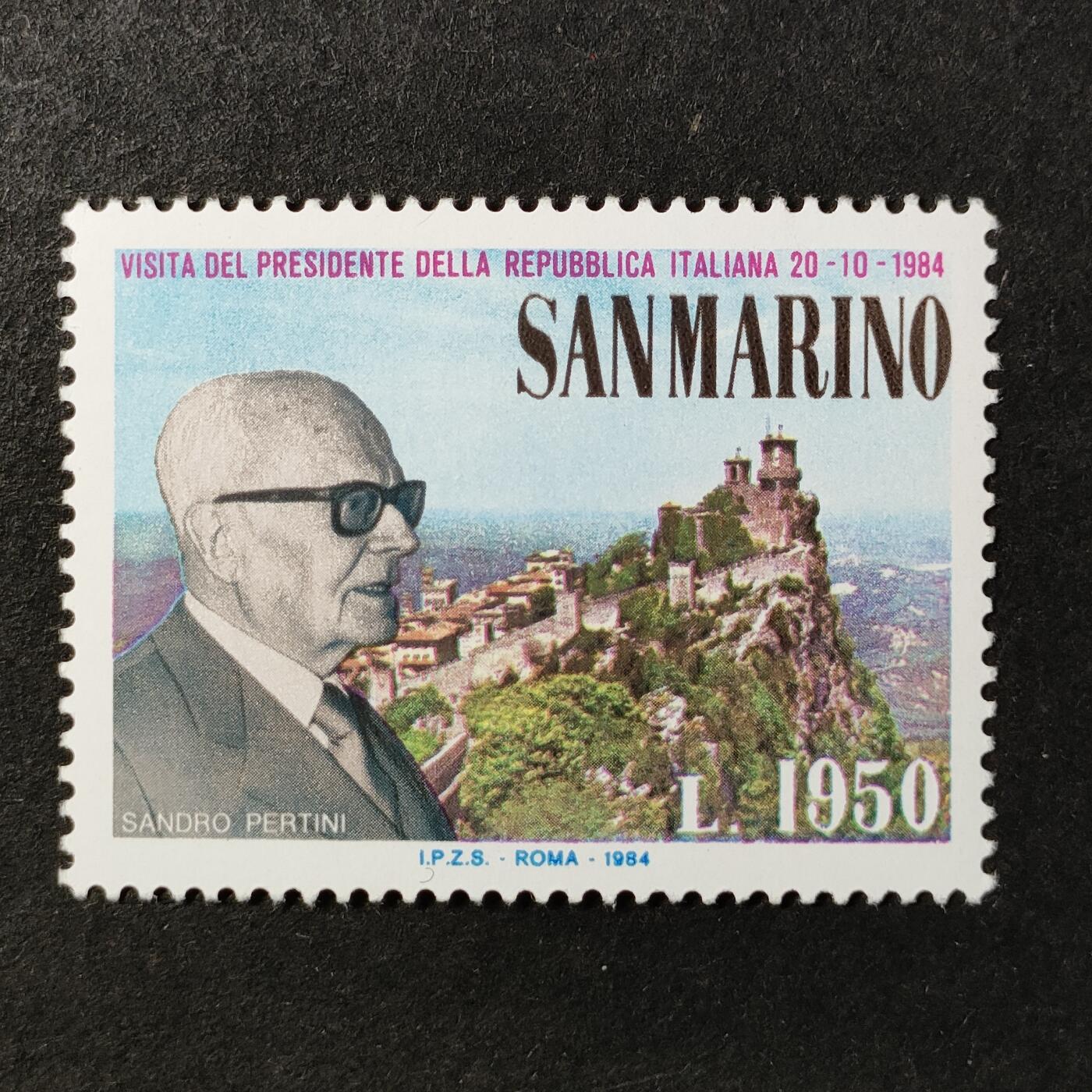 ↓君缘收藏735期☞钱币邮品↓无佣金、可寄存、满30元包邮  圣马力诺邮票，1984年意大利总统桑德罗·佩尔蒂尼访问圣马力诺邮票1全