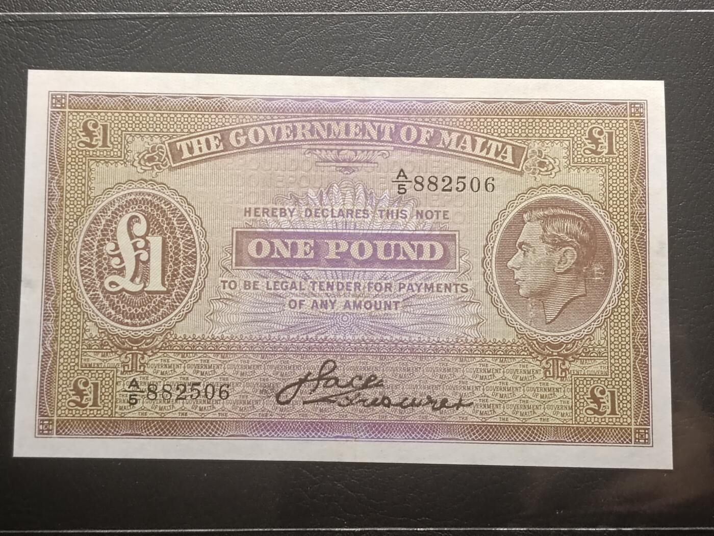 【年前末拍！】2026二月第二期，总216期 英属马耳他1942版1镑流通好品XF，乔治六世国王，稀有的中高面值