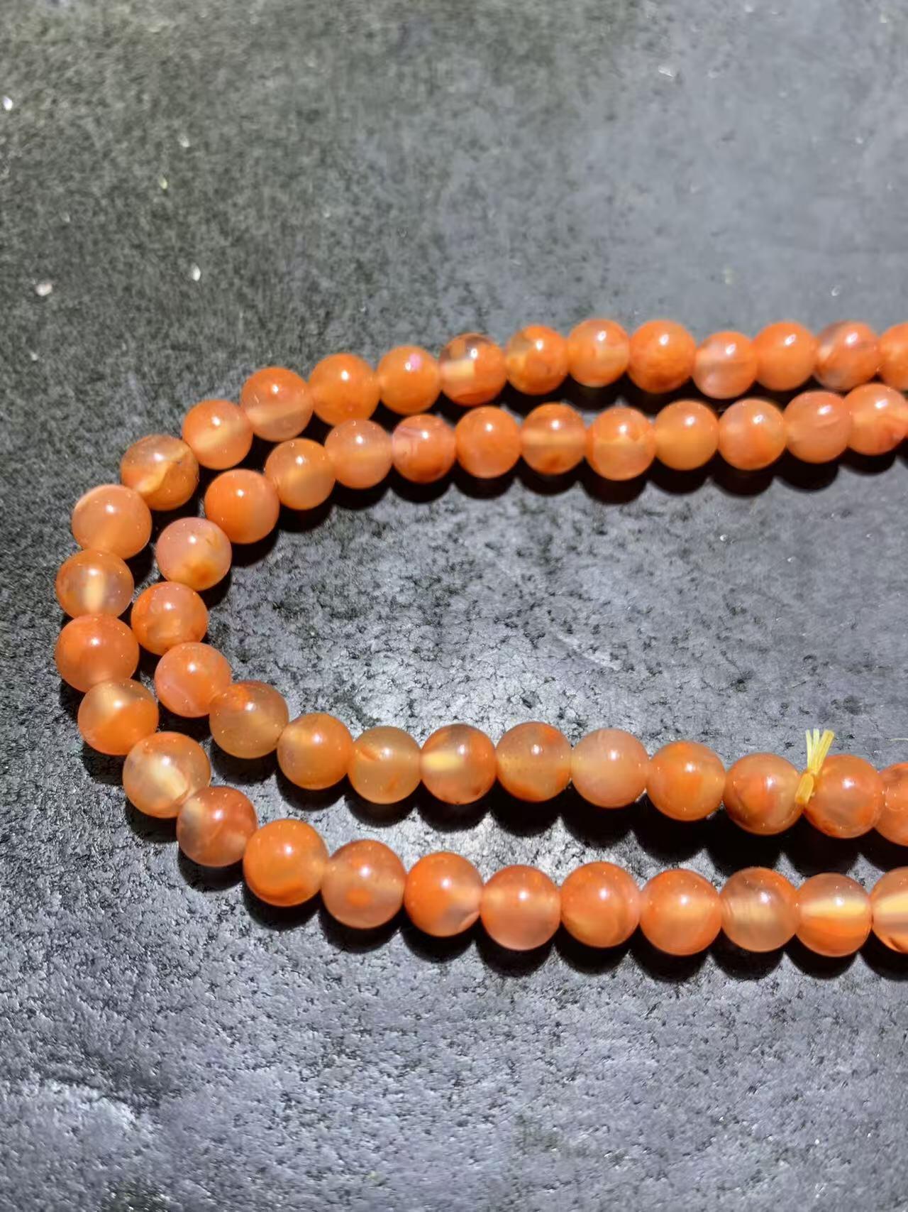 川料南红玛瑙冰飘柿子红多圈手串一条