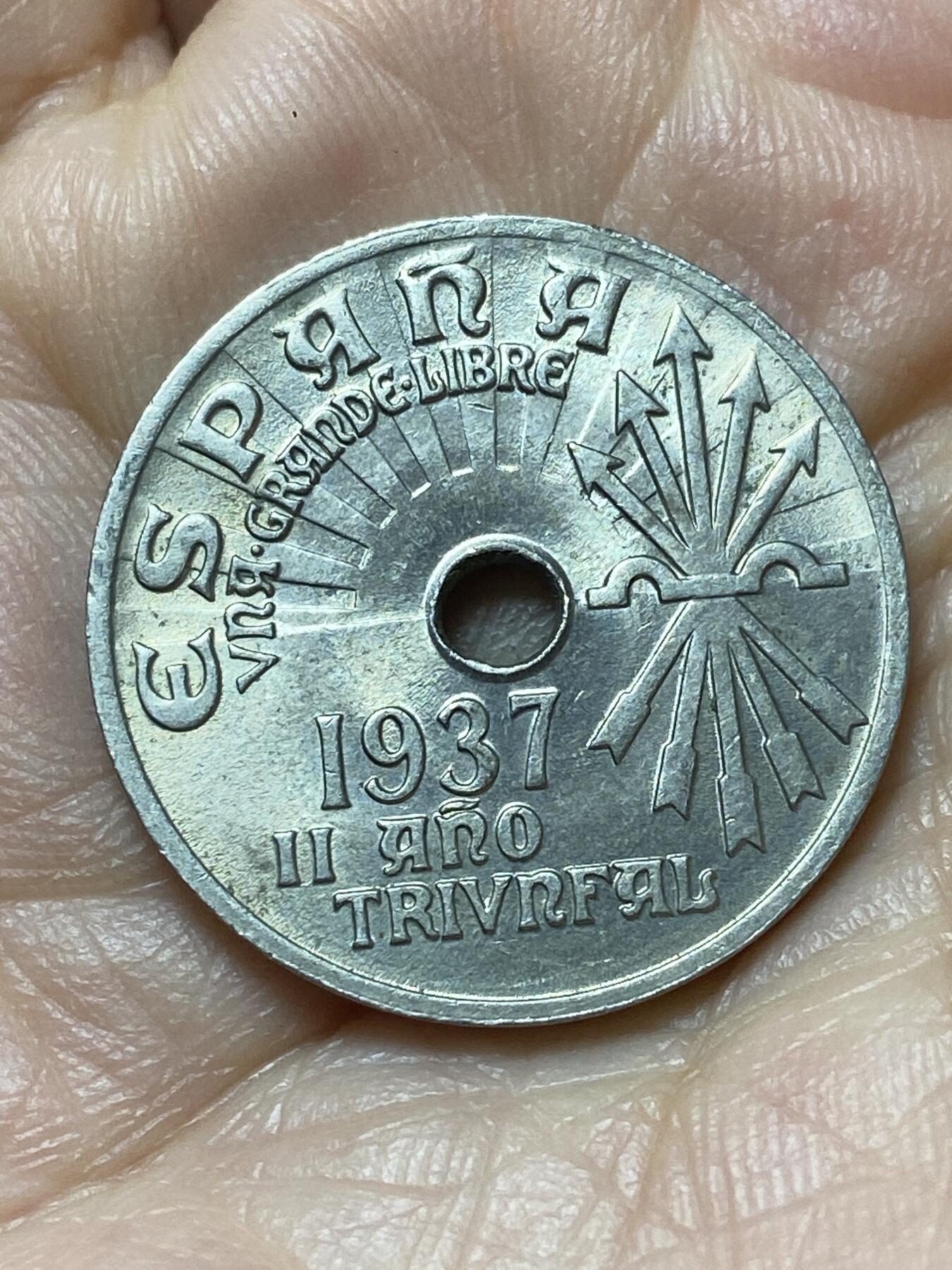 2026年第二十场(总第一百八十九场）外国好品散币场(免佣金) 少见原光好品–西班牙1937单年份25分(共和国时期，存在时间短暂)