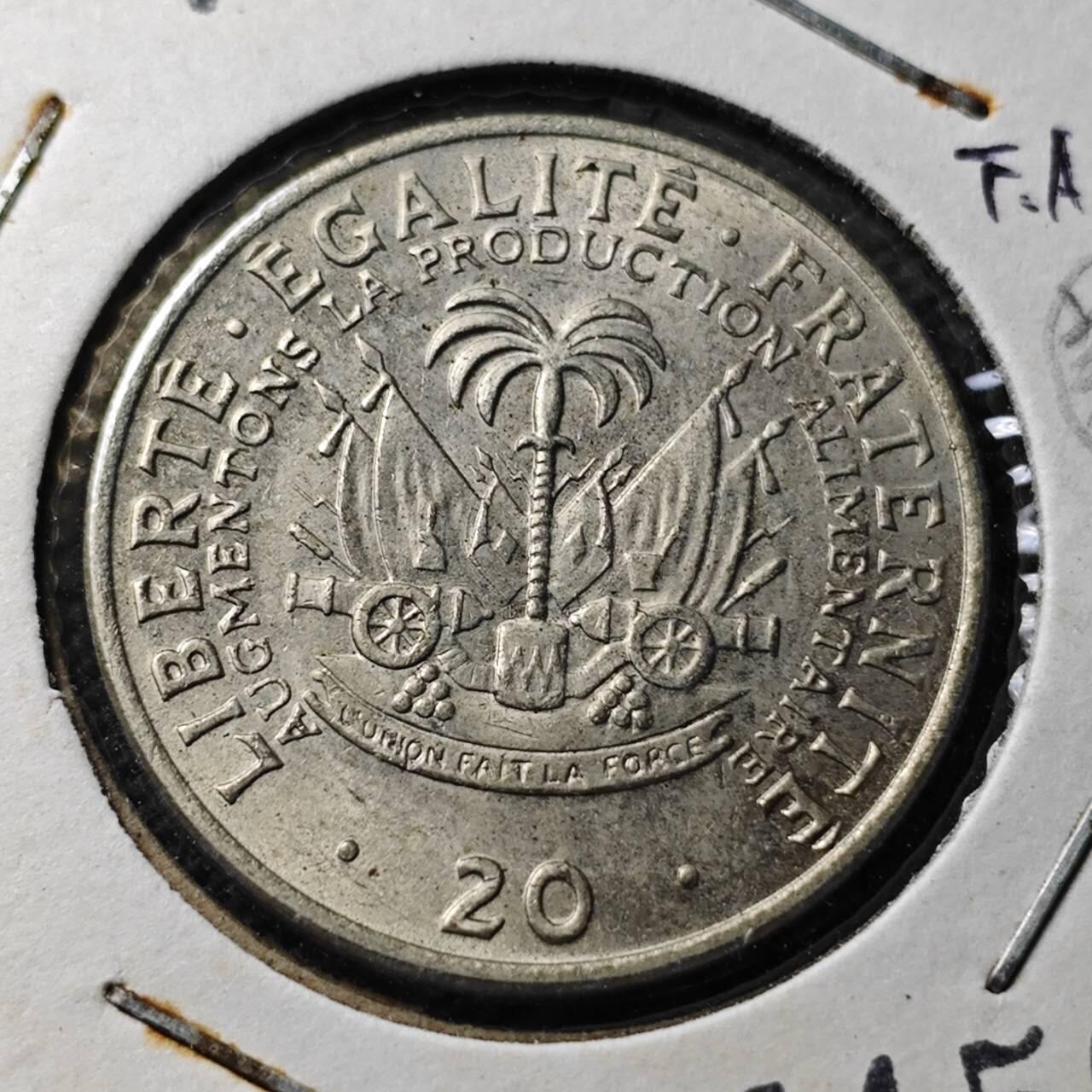 KK钱币收藏小铺  第394期  2月预留时间 周末发货 1975海地20分