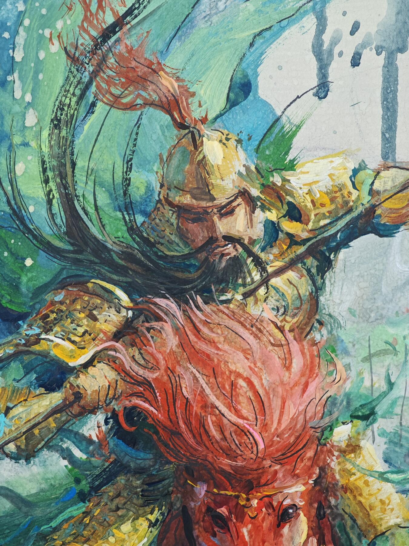 白泽拍卖卡牌手绘专场第32期（愿得长如此 年年物侯新） 2025 马哲帆手绘画 关羽 尺寸：25.3cm*36.7cm  马哲帆钤印