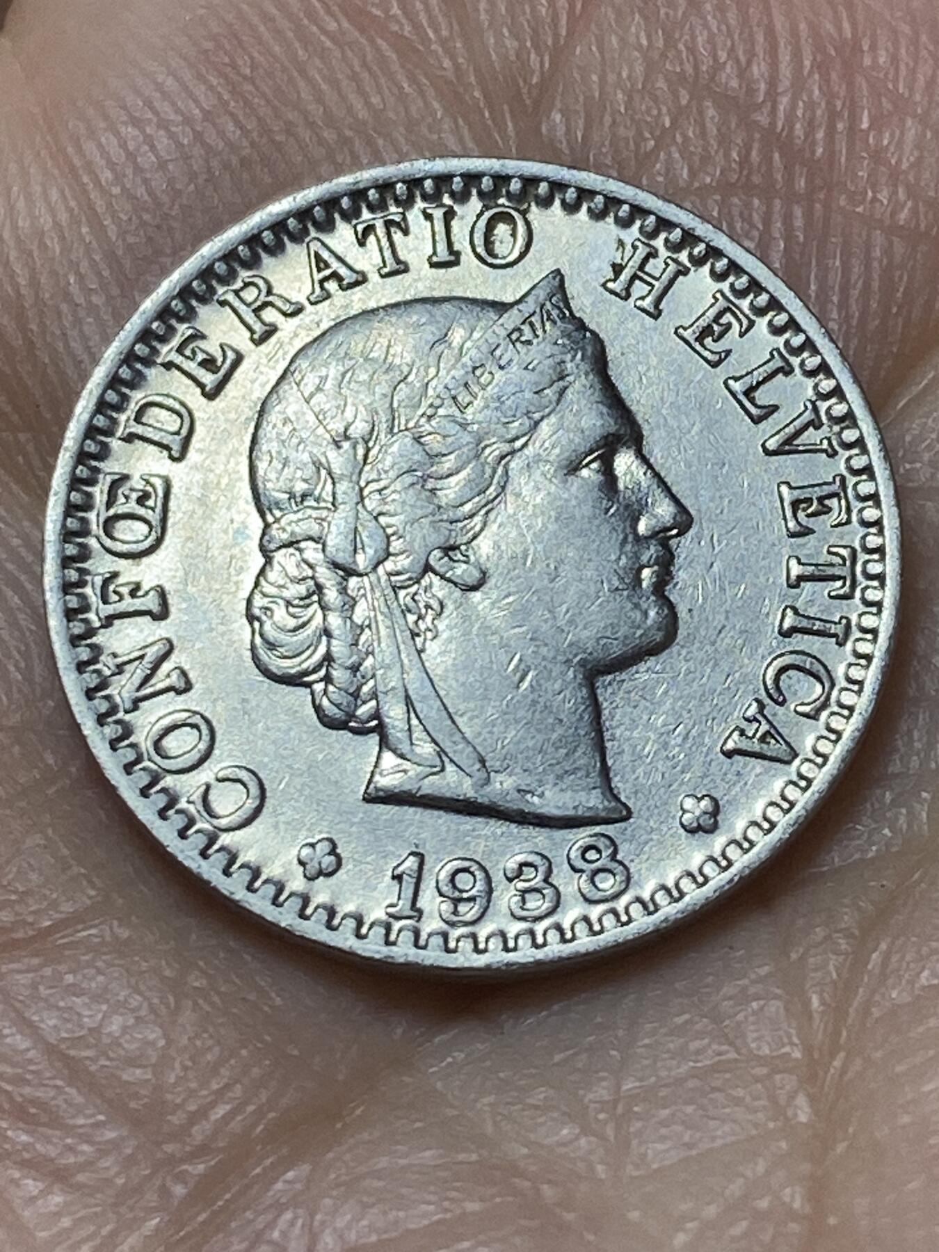 2026年第二十场(总第一百八十九场）外国好品散币场(免佣金) 稀少早期年份–瑞士🇨🇭1938年20拉彭(第二版关门年，B标伯尔尼造)