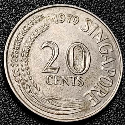 泉币菌-第181场- 精品福利场 - 高币值 1979年 新加坡20分 海洋动物-剑鱼 24mm