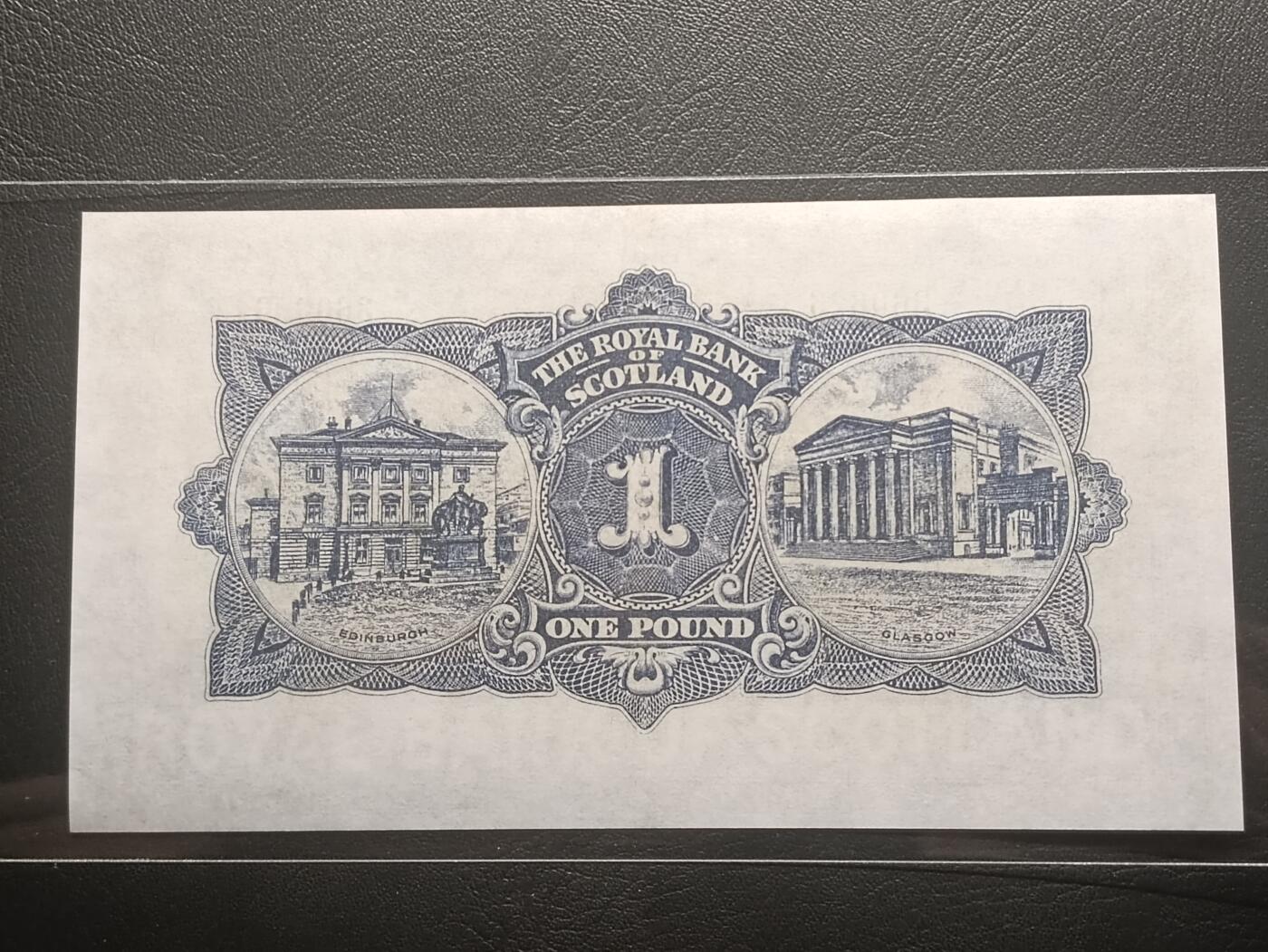 【年前末拍！】2026二月第二期，总216期 苏格兰皇家银行1941年UNC-此年度首冠F/1无47，不列颠女神和拿花女神/爱丁堡和格拉斯哥的分行，早期少见战时蓝色墨版本