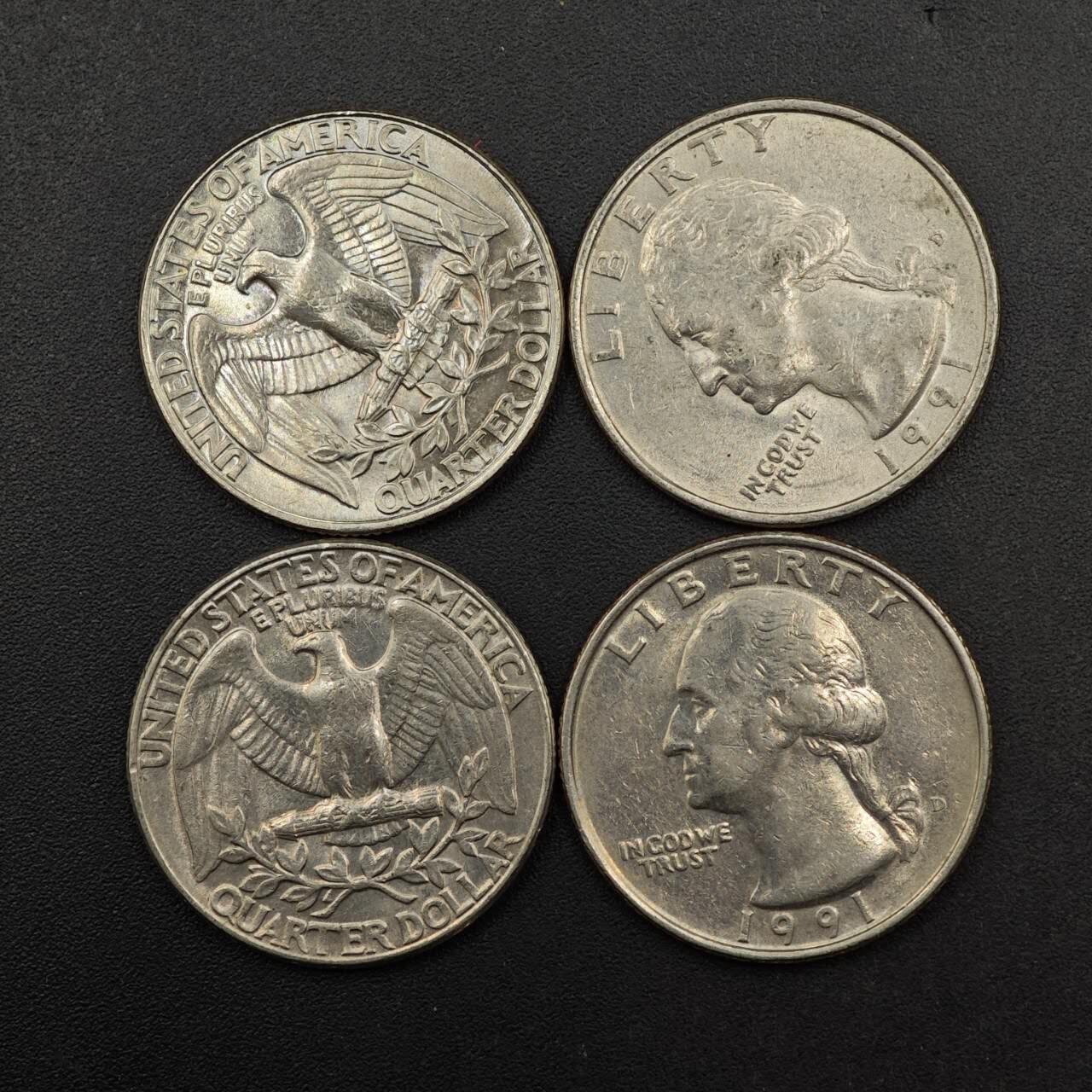  【淘币小摊】限时拍第八百六十六拍   散币场    年前最后一周之前预留8号9号全部发出请更换最新收货地址不方便收货的请勿参拍或者顺丰到付 美国1991年25分4枚