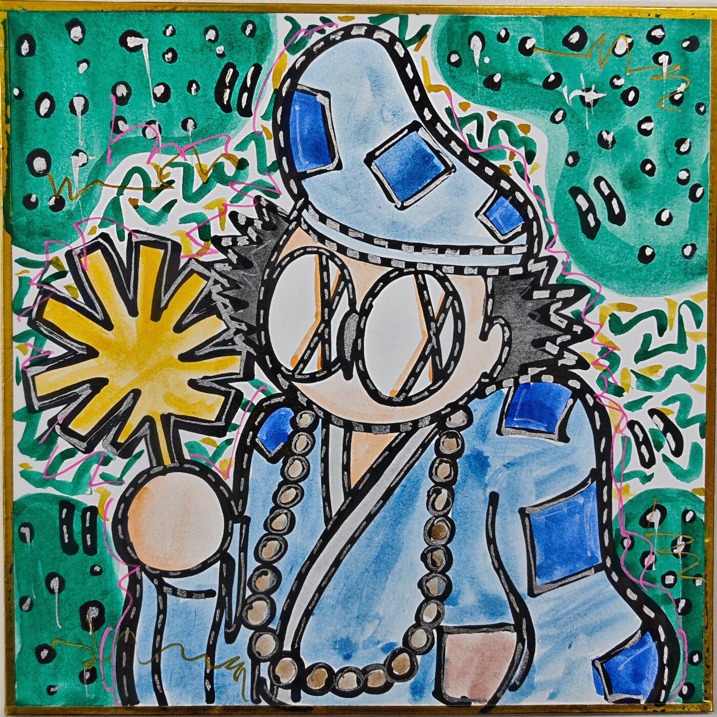 白泽拍卖卡牌手绘专场第32期（愿得长如此 年年物侯新） 2024 waiwai手绘色纸 济公 尺寸：18cm*18cm  waiwai亲签