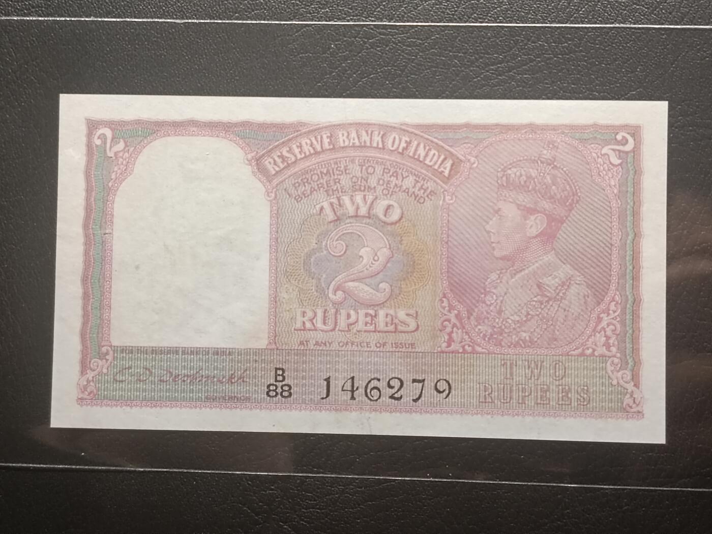 【年前末拍！】2026二月第二期，总216期 英属印度1937版2卢比AUNC有针孔，乔治六世国王