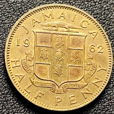 泉币菌-第181场- 精品福利场 - 鳄鱼 英属牙买加 1962年 1/2便士铜币 22.5mm 伊丽莎白二世 美洲钱币