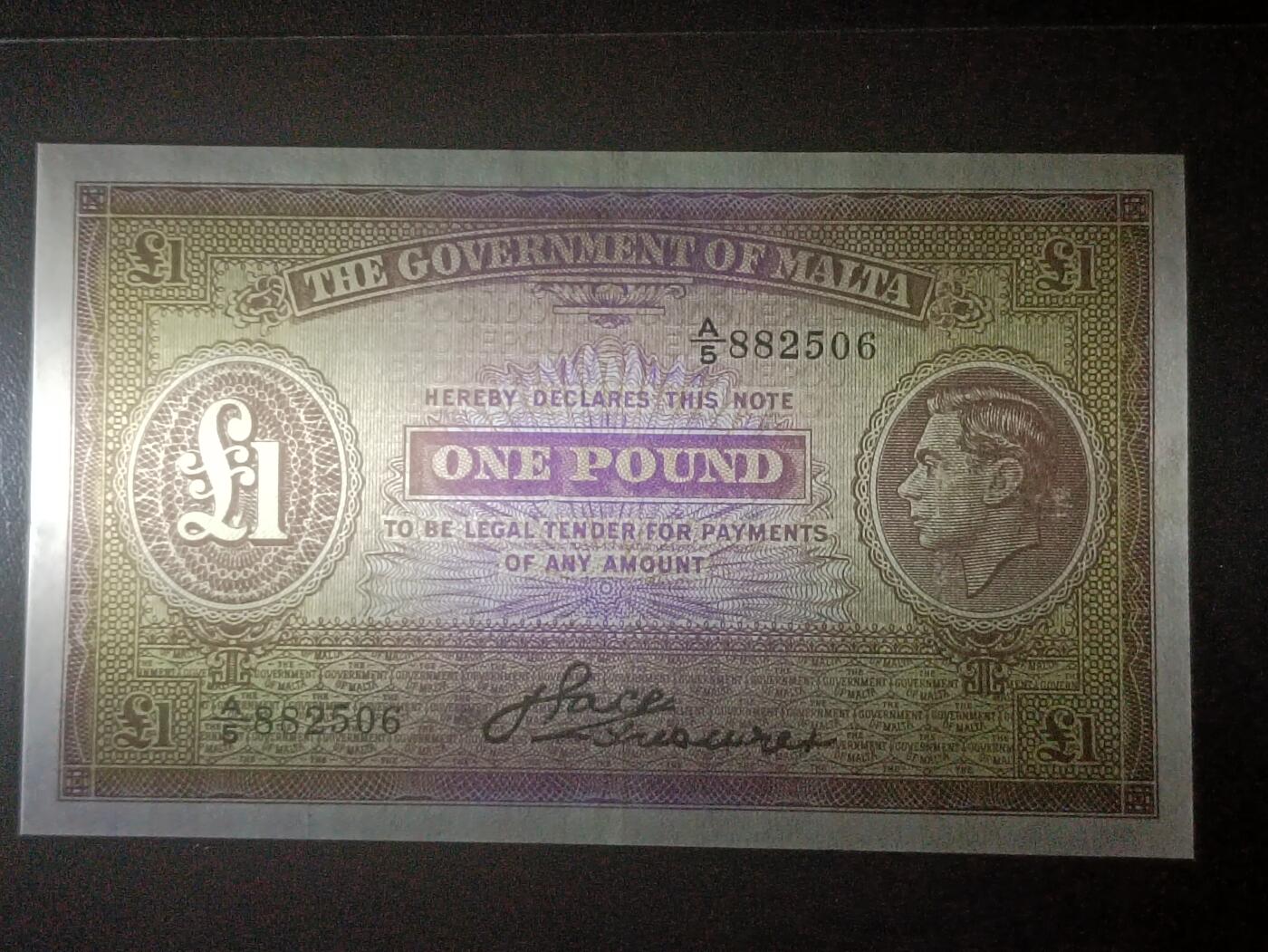 【年前末拍！】2026二月第二期，总216期 英属马耳他1942版1镑流通好品XF，乔治六世国王，稀有的中高面值