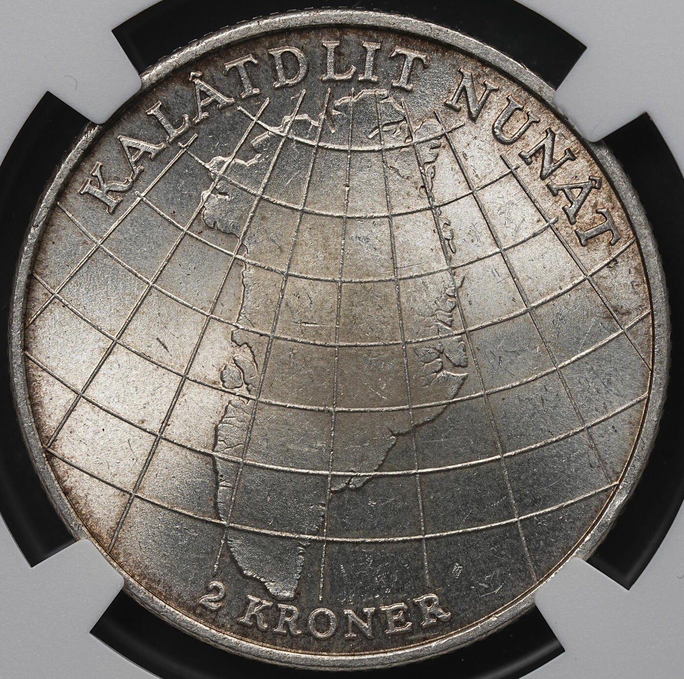 修遠堂世界钱币第104期 NGC MS63 1953年丹麦格林兰结核防治纪念2克朗银币 