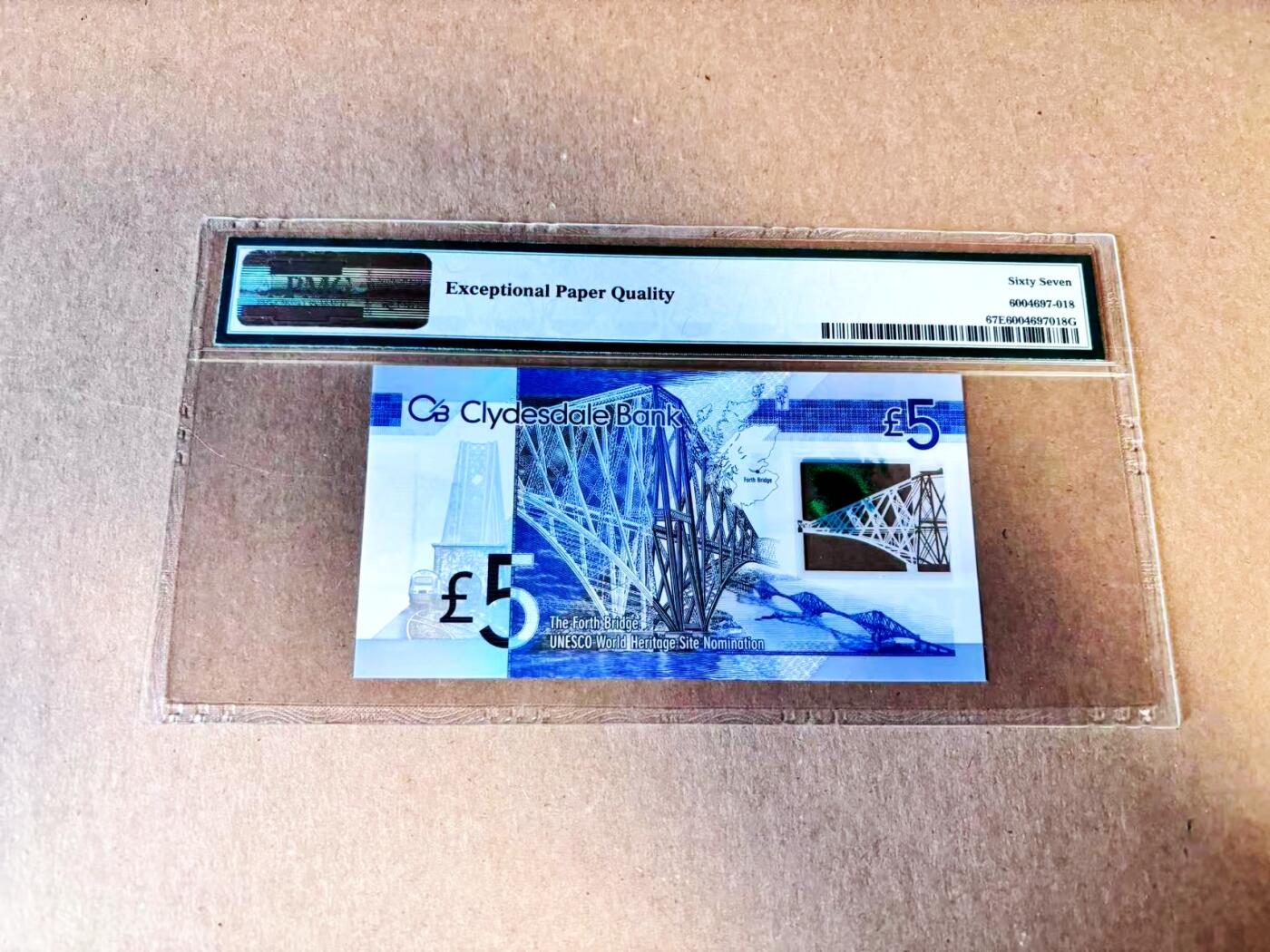 【Blue Auction】世界纸币精拍第784期——18级TOP拍卖/信誉/品质/专业/高效💫 【FB/1冠 百位小号】苏格兰 2015年5镑 PMG67EPQ 