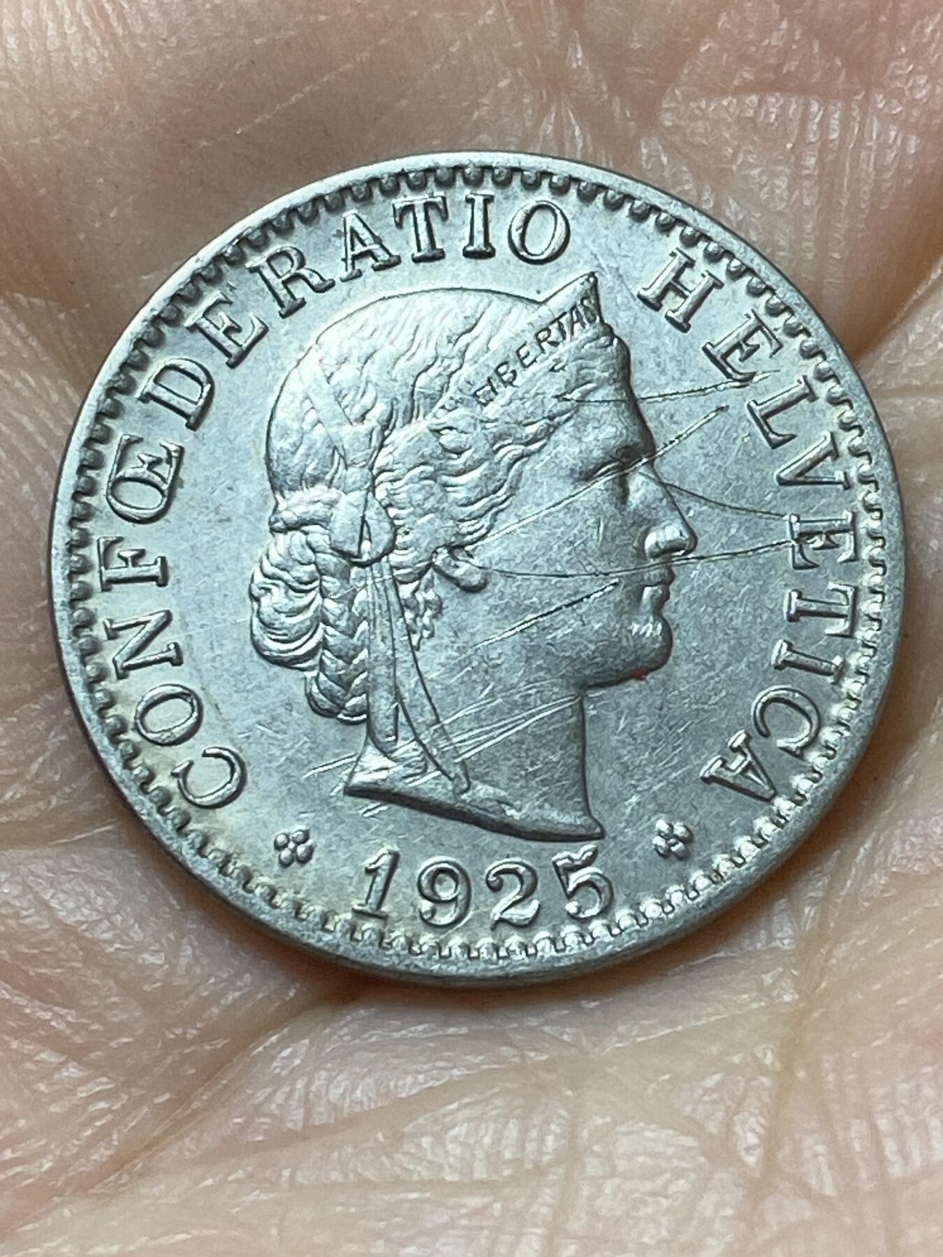 2026年第二十场(总第一百八十九场）外国好品散币场(免佣金) 早期年份有伤–瑞士🇨🇭1925年20拉彭(第二版，B标伯尔尼造)