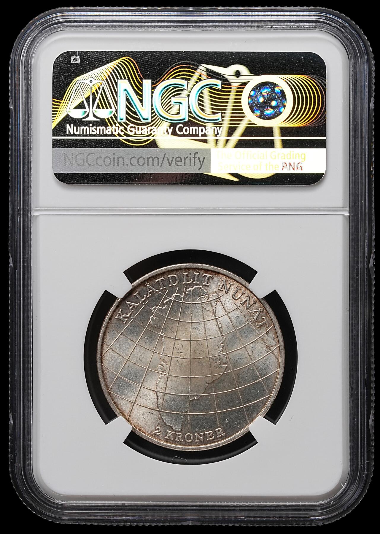 修遠堂世界钱币第104期 NGC MS63 1953年丹麦格林兰结核防治纪念2克朗银币 