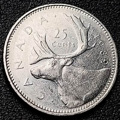 泉币菌-第182场- 精品福利场 - 高币值 加拿大1989年1/4加拿大元 伊丽莎白二世 驯鹿 24mm 