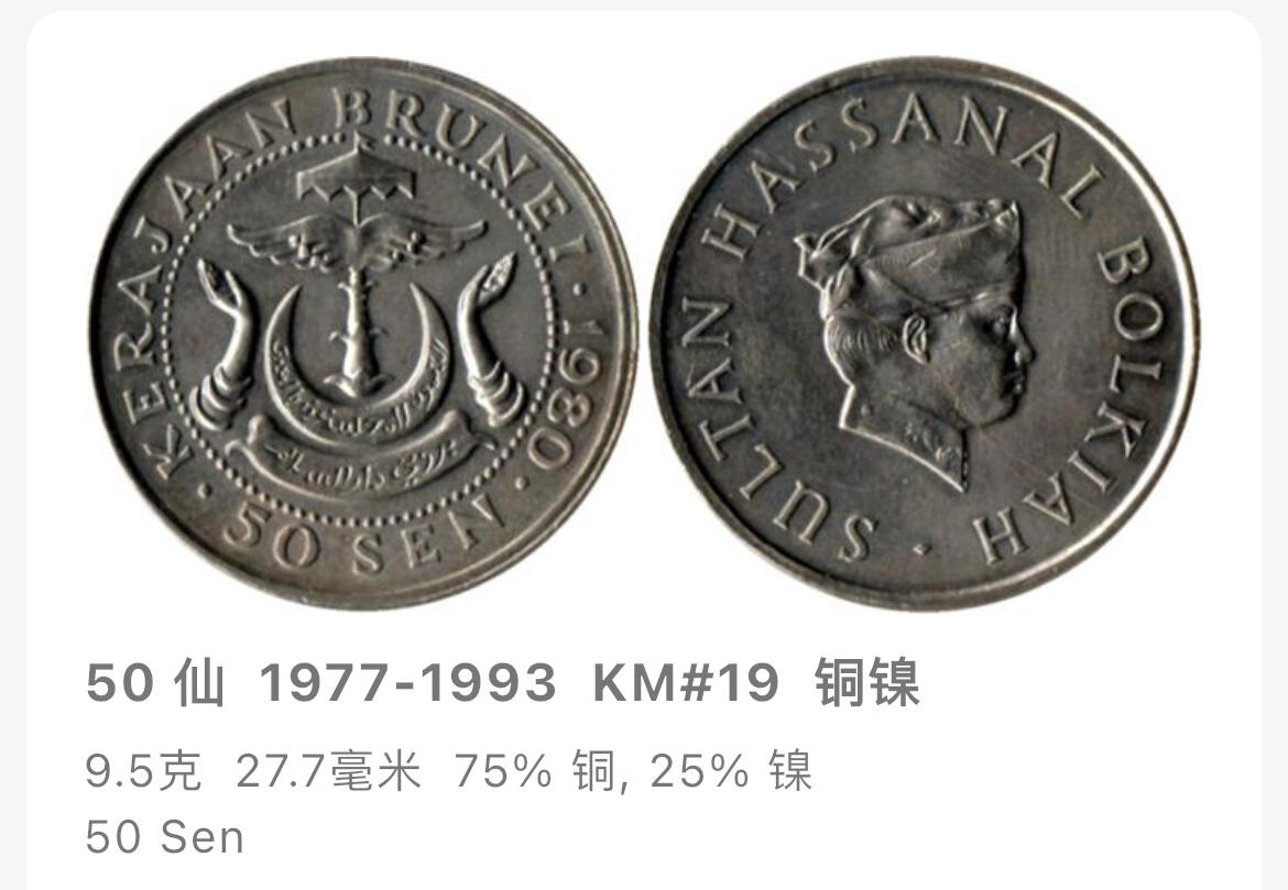 回流0207 文莱达鲁萨兰国1986年50仙 苏丹哈桑纳尔·博尔基亚