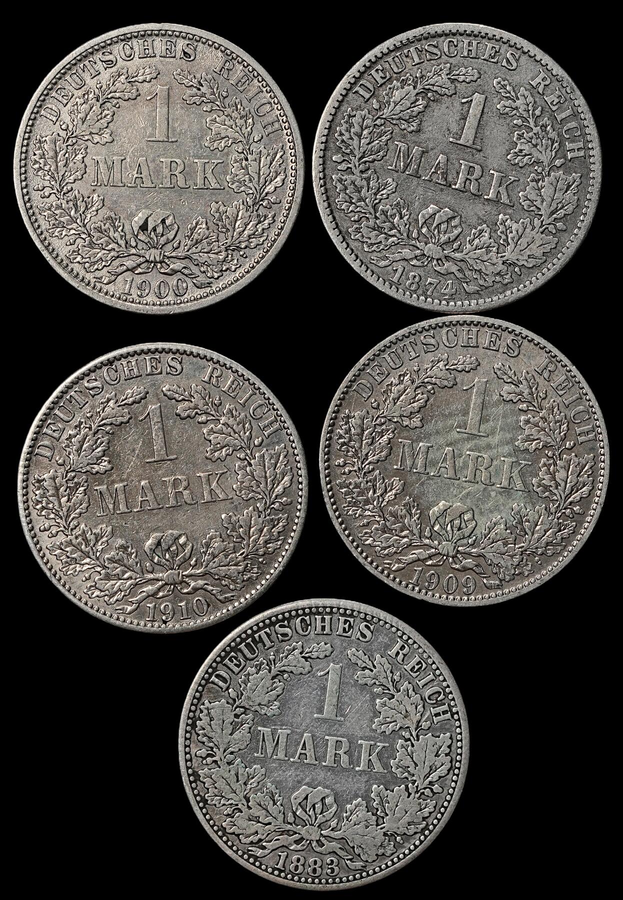 修遠堂世界钱币第104期 德国1马克银币一组，总重27.31g，含银90%