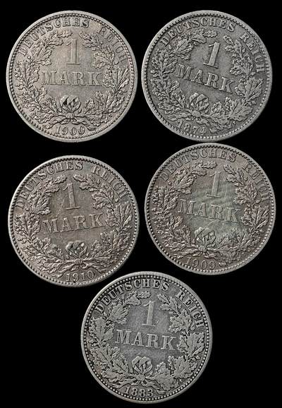 修遠堂世界钱币第104期 - 德国1马克银币一组，总重27.31g，含银90%