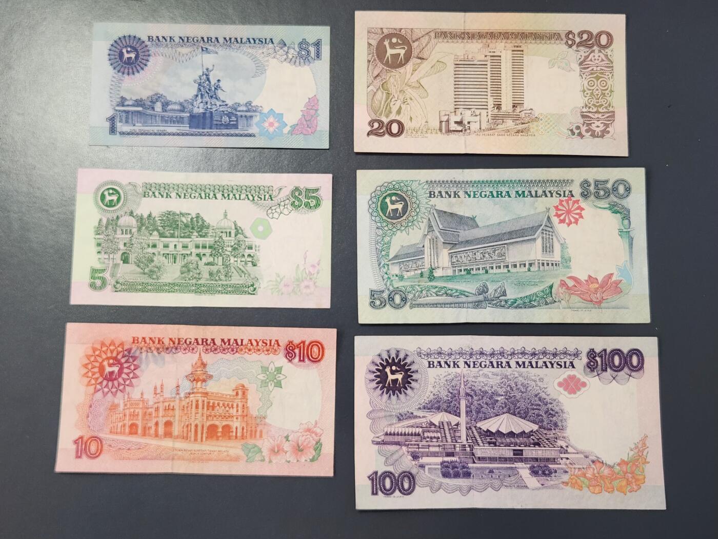 2月8号晚上8点 外国纸币自动截拍第21场 马来西亚一套1-5-10-20-50-100极美品
