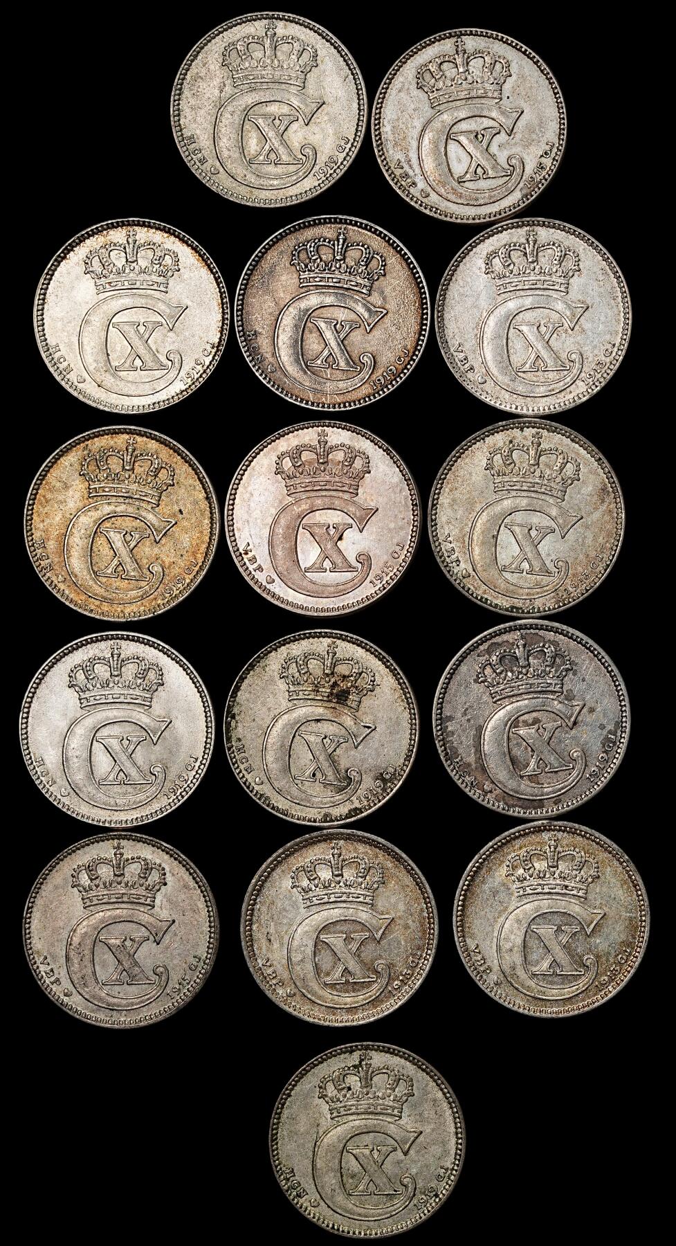 修遠堂世界钱币第104期 丹麦25欧尔银币一组，部分未流通，总重36.41g，含银60%