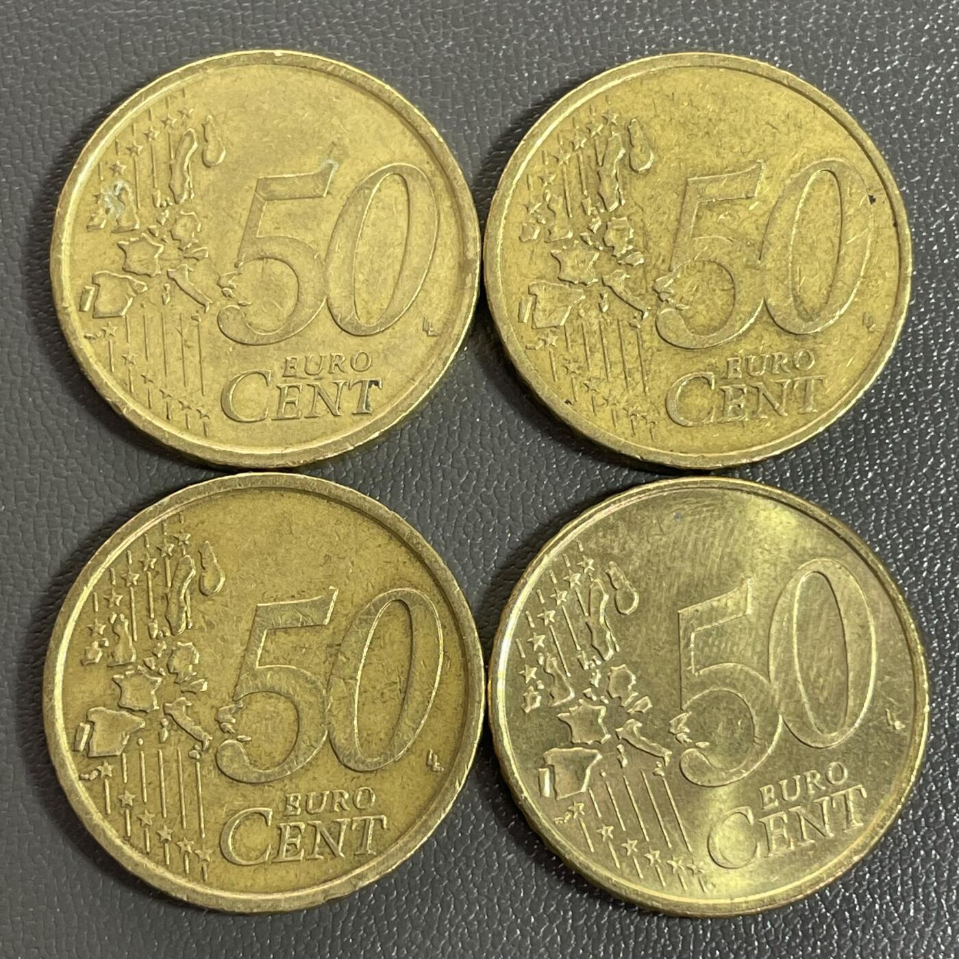 回流0207 欧元50分4枚 西班牙、法国、意大利和德国
