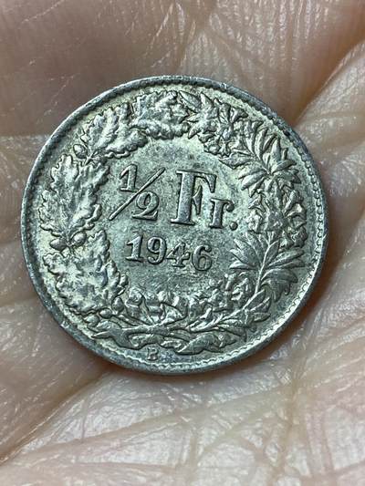 2026年第二十一场(总第一百九十场）外国好品散币场(免佣金) - 瑞士🇨🇭1946年1/2法郎银币(第二版，B标伯尔尼造，835高银)
