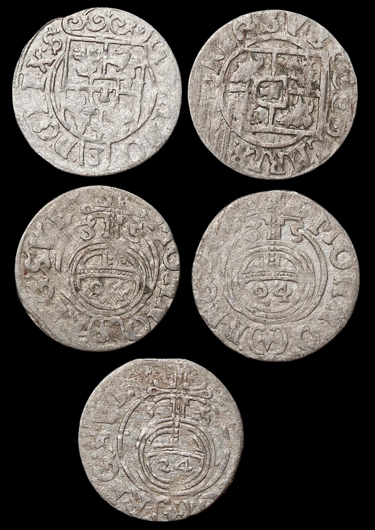 修遠堂世界钱币第104期 1633-1635年瑞典占领埃尔宾1/24泰勒5枚，总重4.48g