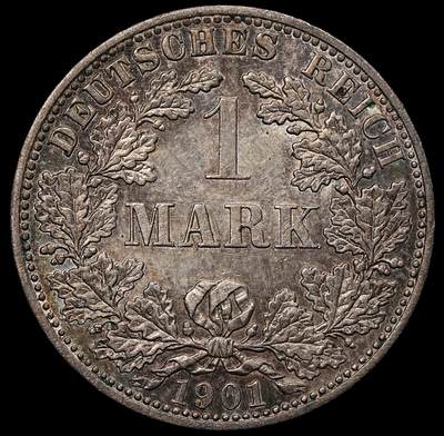 修遠堂世界钱币第104期 - 1901年德国1马克银币 A厂铭，未流通，5.55g，含银90%