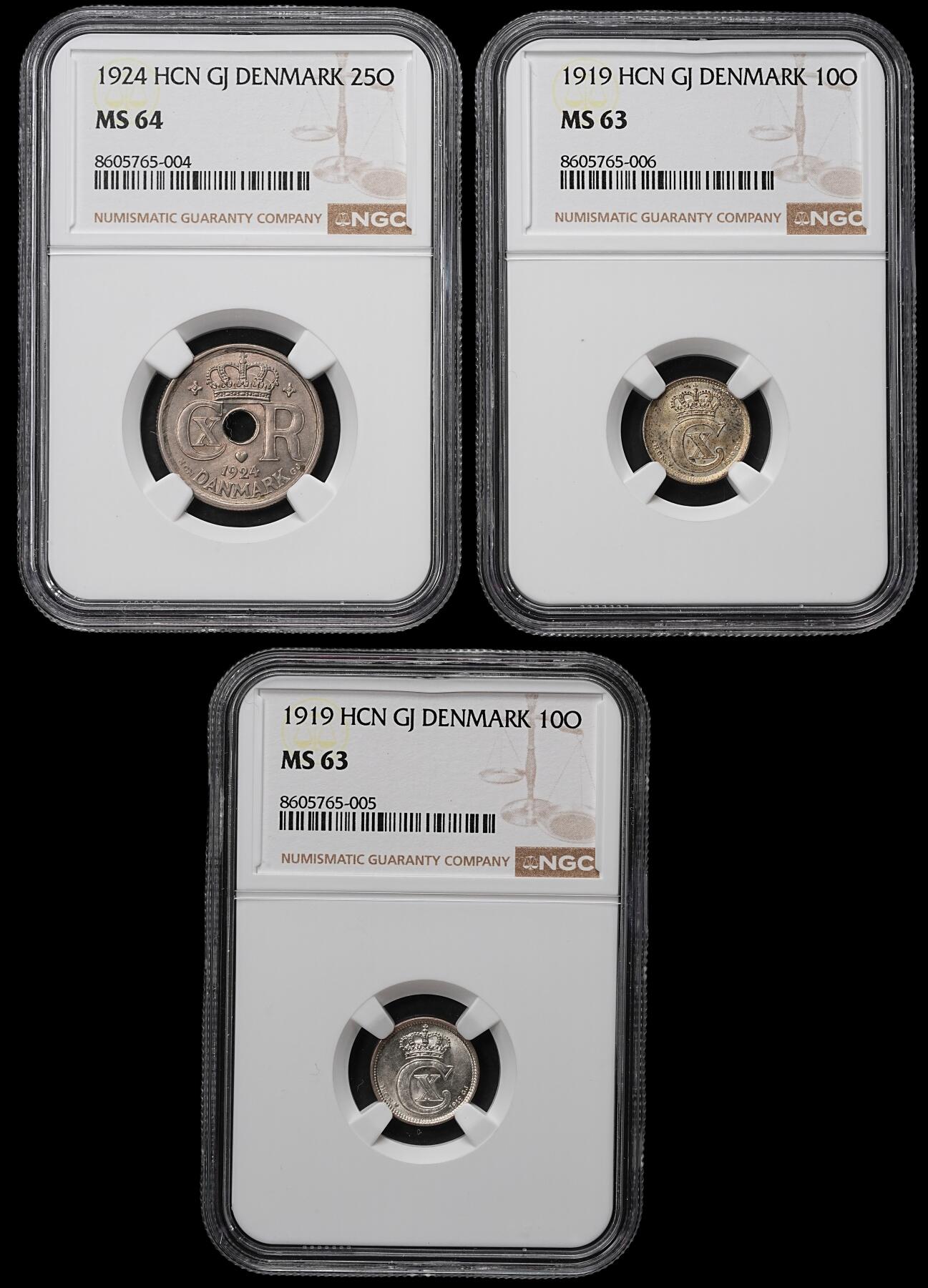 修遠堂世界钱币第104期 NGC评级 丹麦钱币3枚，2银1镍