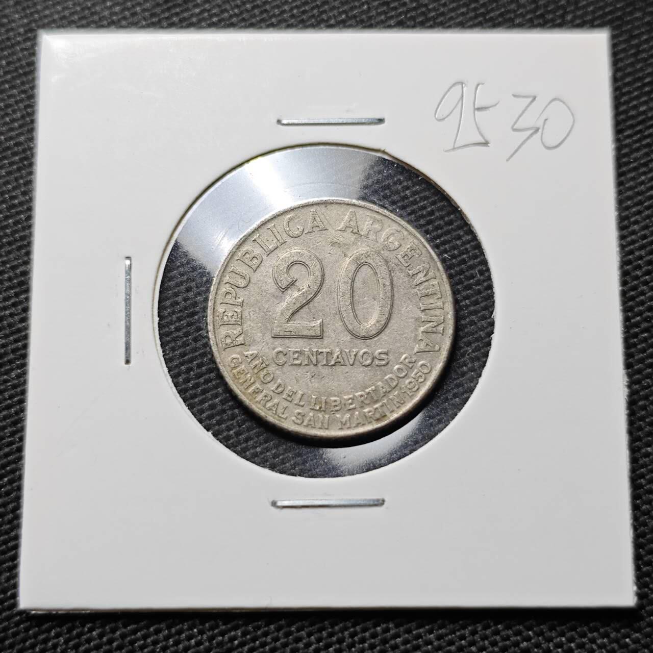 KK钱币收藏小铺  第395期  2月预留时间 周末发货  1950阿根廷20分纪念币