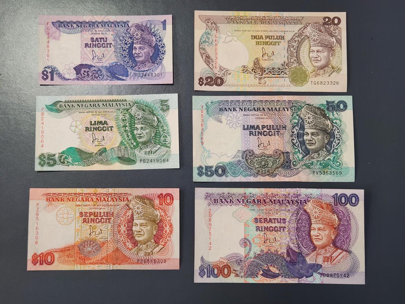 2月8号晚上8点 外国纸币自动截拍第21场 马来西亚一套1-5-10-20-50-100极美品
