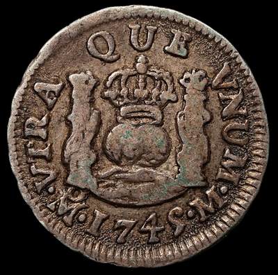 修遠堂世界钱币第104期 - 1745年墨西哥地球双柱1/2R MO M银币，1.66g