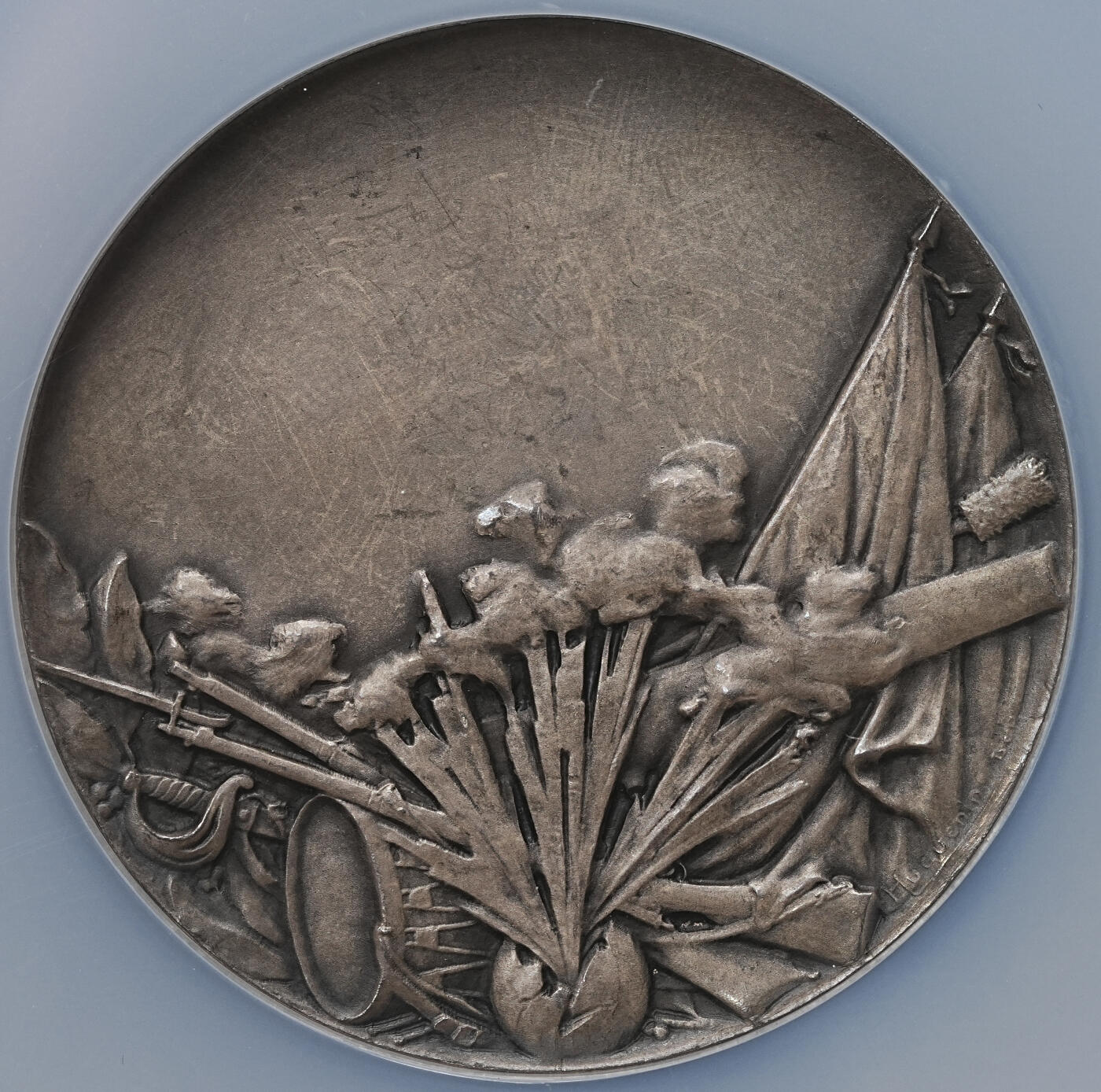 修遠堂世界钱币第104期 NGC MS63 一战法国元帅约瑟夫・霞飞（Joseph Joffre）大银章，50 mm，47.82g，瑞士著名的纪念章与奖章制作师H. Huguenin（亨利・于格南）雕刻制版