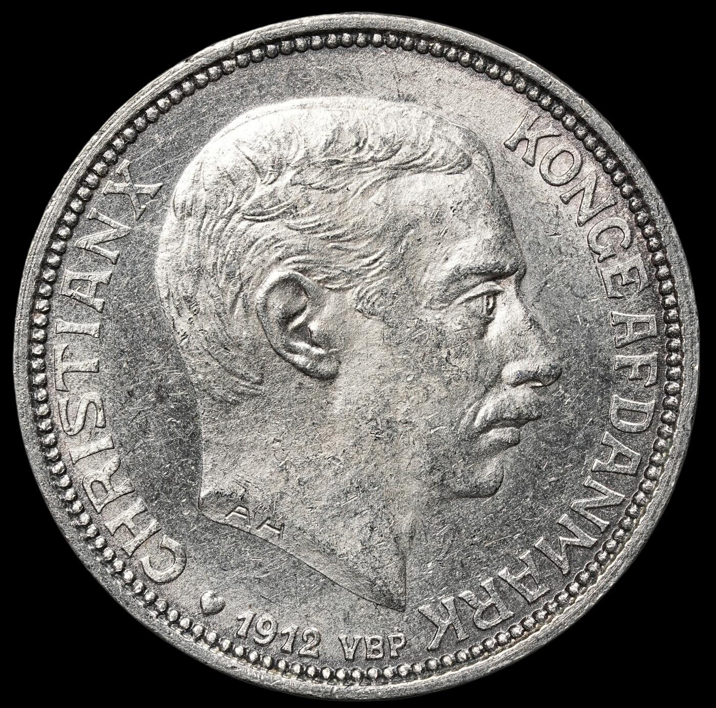 修遠堂世界钱币第104期 1912年丹麦国王更迭纪念2克朗银币 15g，含银80%