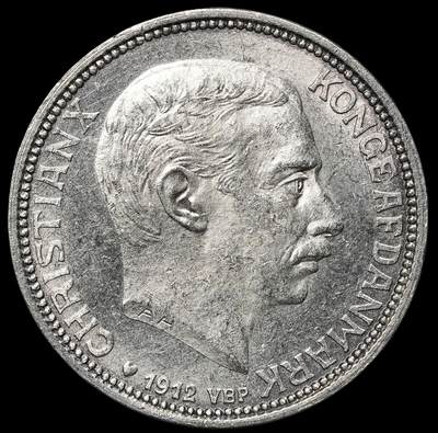 修遠堂世界钱币第104期 - 1912年丹麦国王更迭纪念2克朗银币 15g，含银80%